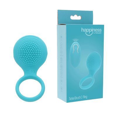 Виброкольцо с клиторальным стимулятором Toy Joy Tickle Brush C-Ring голубое - основное фото