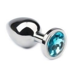 Анальна пробка Crystal Anal Plug S Silver Metal Topaz срібляста з блакитним кристалом 7,5 см - основне фото