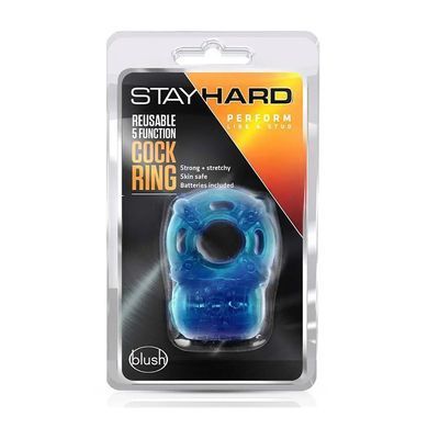 Ерекційне віброкільце Blush Stay Hard Reusable Blue 5-Function Vibrating Penis Ring синє - основне фото