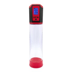 Автоматична вакуумна помпа Men Powerup Passion Pump Premium Rechargeable Automatic LCD Pump прозора з червоним 30 см - основне фото