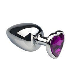 Анальна пробка Crystal Anal Plug Heart M Silver Metal Amethyst срібляста з фіолетовим кристалом 8,5 см - основне фото