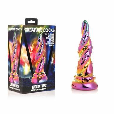 Скляний фентезійний фалоімітатор Creature Cocks Enchanting Rainbow Glass Dildo різнокольоровий 16 см - основне фото
