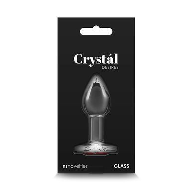 Скляна анальна пробка NS Novelties Crystal Desires Red Heart Small прозора з червоним кристалом 7,3 см - основне фото