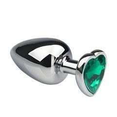 Анальна пробка Crystal Anal Plug Heart M Silver Metal Emerald срібляста із зеленим кристалом 8,5 см - основне фото