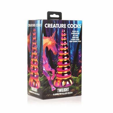 Скляний фентезійний фаллоімітатор Creature Cocks Twilight Rainbow Glass Dildo різнокольоровий 16 см - основне фото