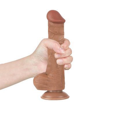 Фаллоимитатор реалистичный с подвижной крайней плотью Lovetoy Sliding-Skin Dong Dual Layer Dong 8" коричневый 20,8 см - основное фото