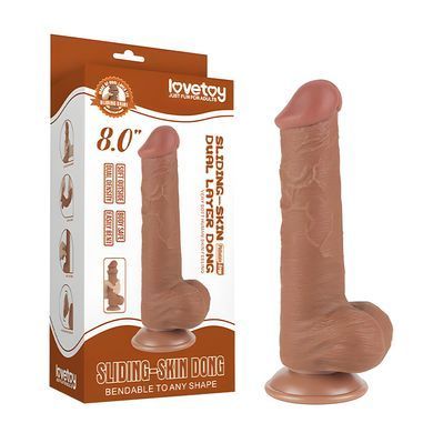 Фаллоимитатор реалистичный с подвижной крайней плотью Lovetoy Sliding-Skin Dong Dual Layer Dong 8" коричневый 20,8 см - основное фото