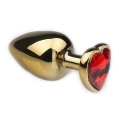Анальна пробка Crystal Anal Plug Heart L Gold Metal Ruby золотиста з червоним кристалом 9 см - основне фото