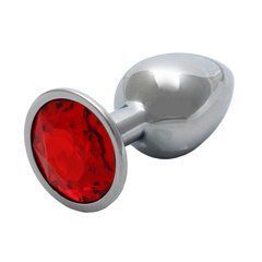 Металева анальна пробка Ouch! Round Gem S срібляста з червоним кристалом 7 см - основне фото