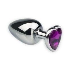 Анальна пробка Crystal Anal Plug Heart S Silver Metal Amethyst срібляста з фіолетовим кристалом 7,5 см - основне фото