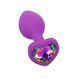 Силіконова анальна пробка EGZO Silicone Violet Heart Plug S фіолетова з різнокольоровим кристалом 7,1 см - основне фото