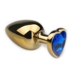 Анальна пробка Crystal Anal Plug Heart L Gold Metal Sapphire золотиста з синім кристалом 9 см - основне фото