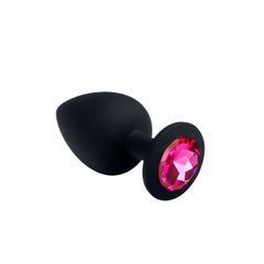 Силіконова анальна пробка Crystal Silicone Diamond S чорна з рожевим кристалом 7,5 см - основне фото