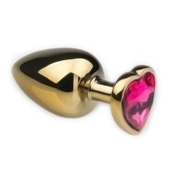 Анальна пробка Crystal Anal Plug Heart L Gold Metal Pink-Rhodolite золотиста з рожевим кристалом 9 см - основне фото