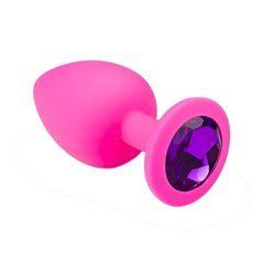 Силіконова анальна пробка Crystal Silicone Diamond S рожева з фіолетовим кристалом 7,5 см - основне фото