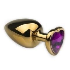 Анальна пробка Crystal Anal Plug Heart L Gold Metal Amethyst золотиста з фіолетовим кристалом 9 см - основне фото