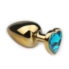 Анальна пробка Crystal Anal Plug Heart L Gold Metal Topaz золотиста з блакитним кристалом 9 см - основне фото