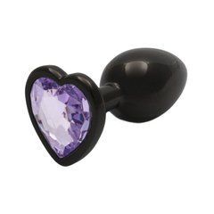 Металева анальна пробка Ouch! Heart Gem S чорна з фіолетовим кристалом 7 см - основне фото