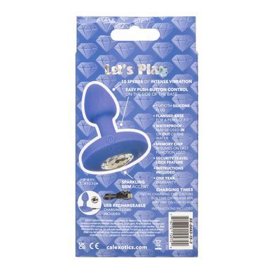 Анальна вібропробка California Exotic Novelties Cheeky Gems Small Rechargeable Vibrating Probe синя з білим каменем 5 см - основне фото