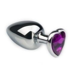 Анальна пробка Crystal Anal Plug Heart L Silver Metal Amethyst срібляста з фіолетовим кристалом 9 см - основне фото