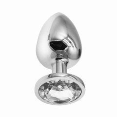 Металева анальна пробка Crystal L IODU-280931 срібляста з прозорим кристалом 9 см - основне фото