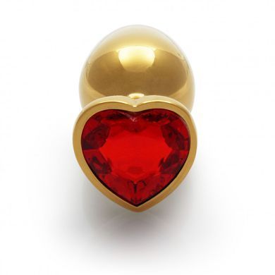Металева анальна пробка Ouch! Heart Gem M золотиста з червоним кристалом 8,2 см - основне фото