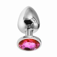Металева анальна пробка Crystal L IODU-280938 срібляста з рожевим кристалом 9 см - основне фото