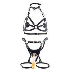 Шлейка зі страпоном LOCKINK SEVANDA Queen Sheba Set with Golden Dildo чорна - основне фото