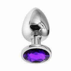 Металева анальна пробка Crystal L IODU-280936 срібляста з фіолетовим кристалом 9 см - основне фото