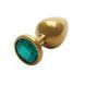 Металева анальна пробка Ouch! Round Gem M золотиста із зеленим кристалом 8,2 см - додаткове фото