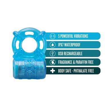 Виброкольцо с клиторальным стимулятором Blush Stay Hard Blue 5-Function Rechargeable Vibrating Penis Ring голубое - основное фото