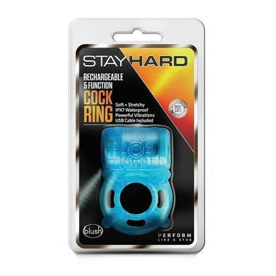 Виброкольцо с клиторальным стимулятором Blush Stay Hard Blue 5-Function Rechargeable Vibrating Penis Ring голубое - основное фото