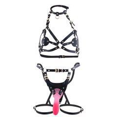 Шлея зі страпоном LOCKINK SEVANDA Queen Sheba Set with Pink Dildo чорна - основне фото