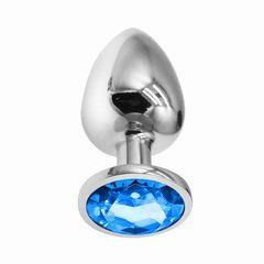 Металева анальна пробка Crystal L IODU-280935 срібляста з синім кристалом 9 см - основне фото