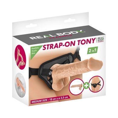 Женский страпон с трусиками 2в1 RealBody Tony телесный 18 см - основное фото