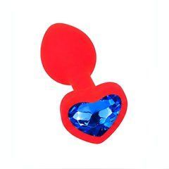 Силіконова анальна пробка EGZO Silicone Red Heart Plug S червона з синім кристалом 7,1 см - основне фото