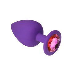 Силіконова анальна пробка Crystal Silicone Diamond M фіолетова з рожевим кристалом 8,5 см - основне фото