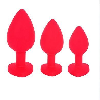 Силіконова анальна пробка EGZO Silicone Red Heart Plug S червона з синім кристалом 7,1 см - основне фото