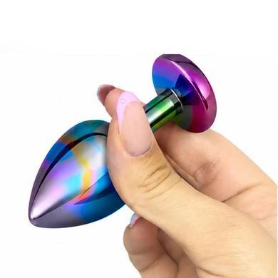 Анальна пробка EGZO Multicolor Round Plug S різнокольорова з золотистим кристалом 7 см - основне фото