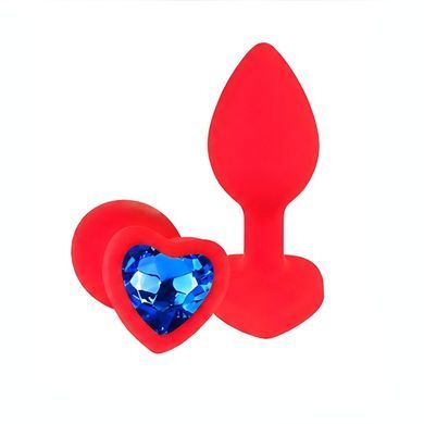 Силіконова анальна пробка EGZO Silicone Red Heart Plug S червона з синім кристалом 7,1 см - основне фото