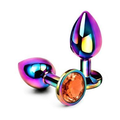 Анальна пробка EGZO Multicolor Round Plug S різнокольорова з золотистим кристалом 7 см - основне фото