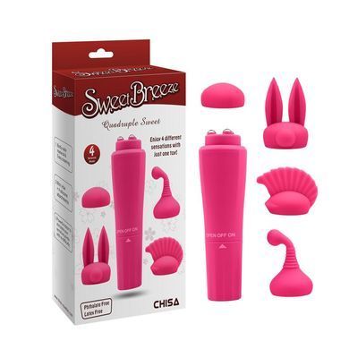Мини-вибратор для клитора с насадками Chisa Novelties Sweet Breeze Quadruple Sweet розовый 10 см - основное фото