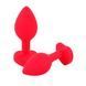 Силіконова анальна пробка EGZO Silicone Red Heart Plug S червона з синім кристалом 7,1 см - додаткове фото