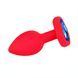 Силіконова анальна пробка EGZO Silicone Red Heart Plug S червона з синім кристалом 7,1 см - додаткове фото