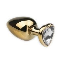 Анальна пробка Crystal Anal Plug Heart M Gold Metal Diamond золотиста з прозорим кристалом 8,5 см - основне фото