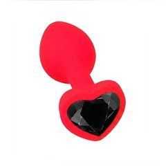 Силіконова анальна пробка EGZO Silicone Red Heart Plug S червона з чорним кристалом 7,1 см - основне фото