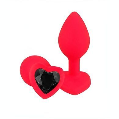 Силіконова анальна пробка EGZO Silicone Red Heart Plug S червона з чорним кристалом 7,1 см - основне фото