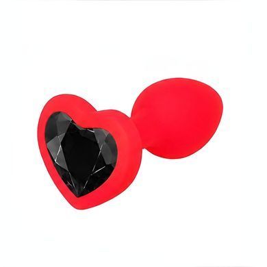 Силіконова анальна пробка EGZO Silicone Red Heart Plug S червона з чорним кристалом 7,1 см - основне фото
