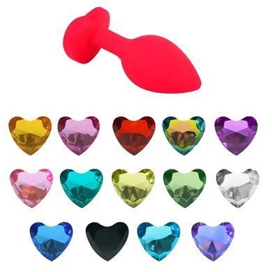 Силіконова анальна пробка EGZO Silicone Red Heart Plug S червона з чорним кристалом 7,1 см - основне фото