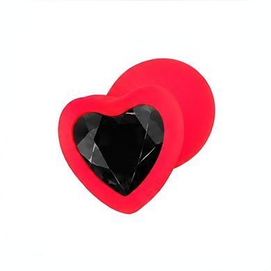 Силіконова анальна пробка EGZO Silicone Red Heart Plug S червона з чорним кристалом 7,1 см - основне фото